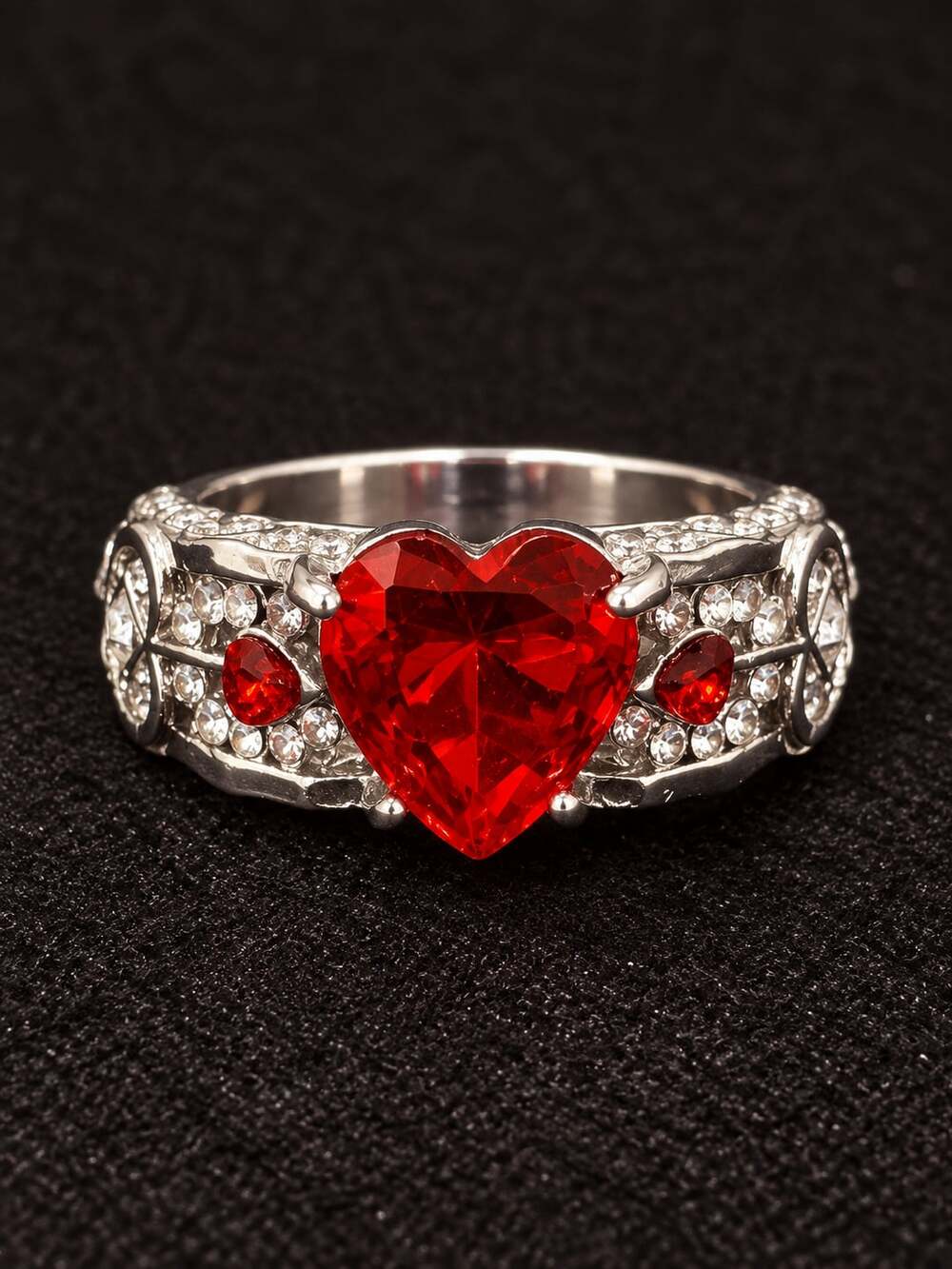 Red Rhinestone Heart Ring